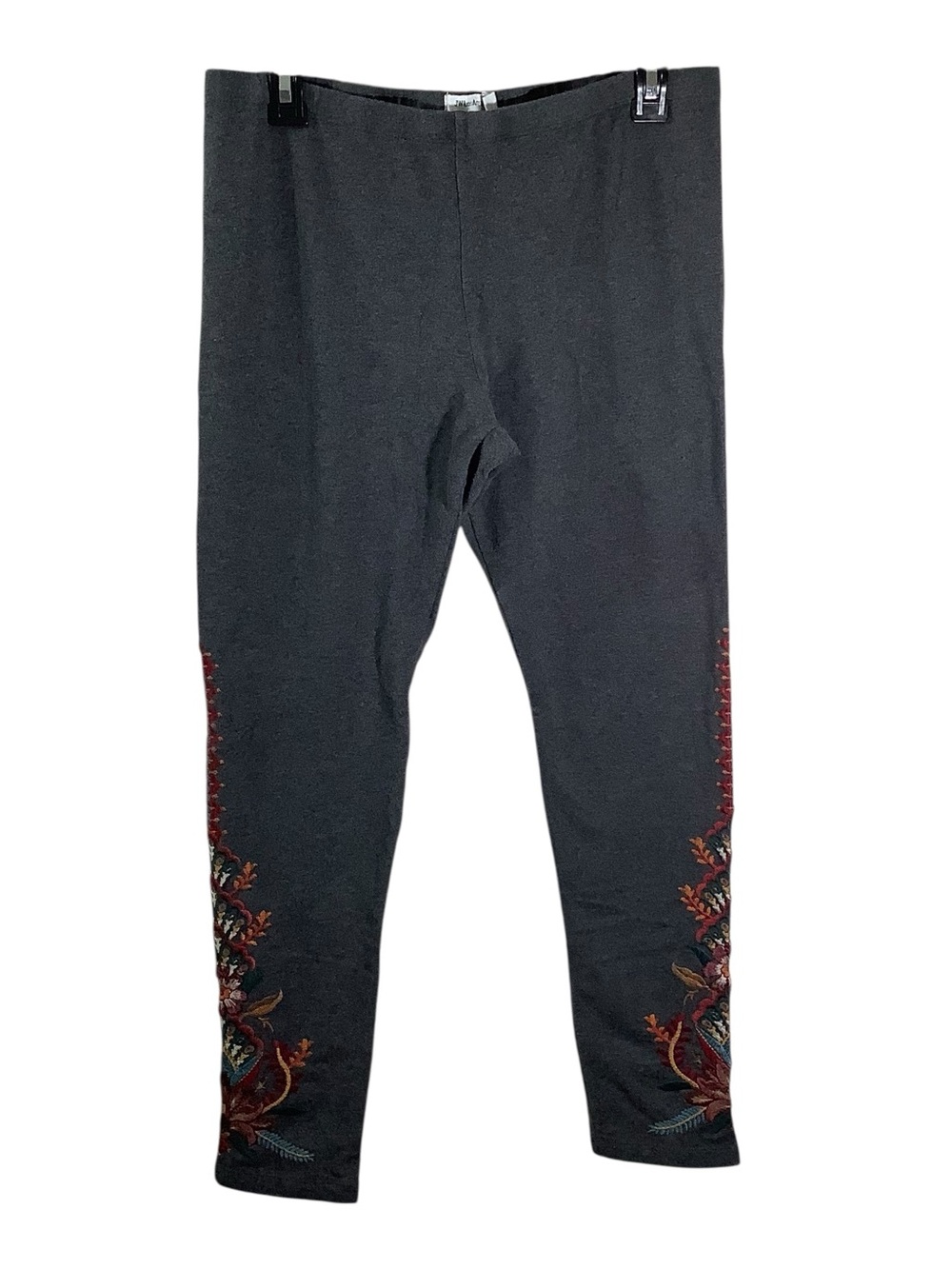 JW Los Angeles Grey Leggings with Colorful Floral Embroidery